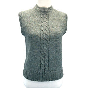 Vtg Anderson-Little 100% Shetland Wool Vest Women's Med Cable Knit Teal Grandpa